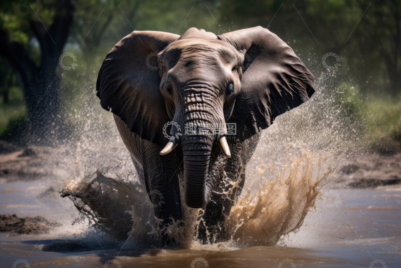 高清大图下载【趣麦麦图】过河的一只大象