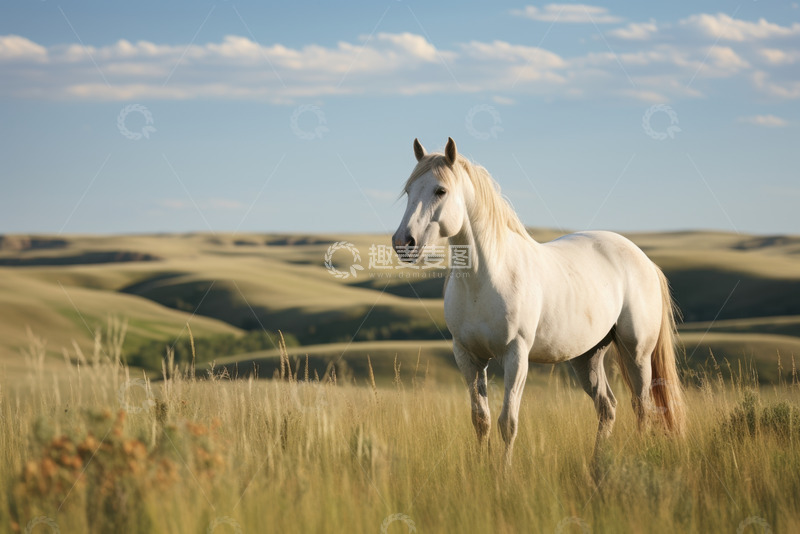 高清大图下载【趣麦麦图】草原上的一匹白马