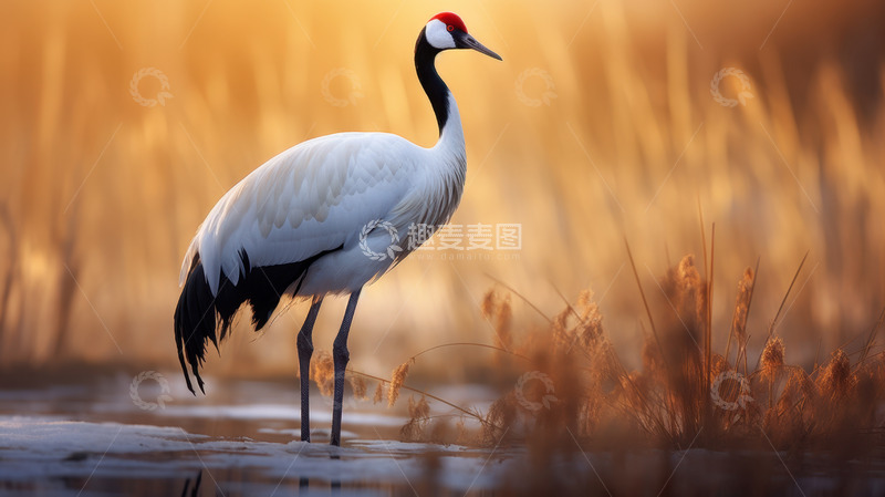 高清大图下载【趣麦麦图】湖水里的一只仙鹤