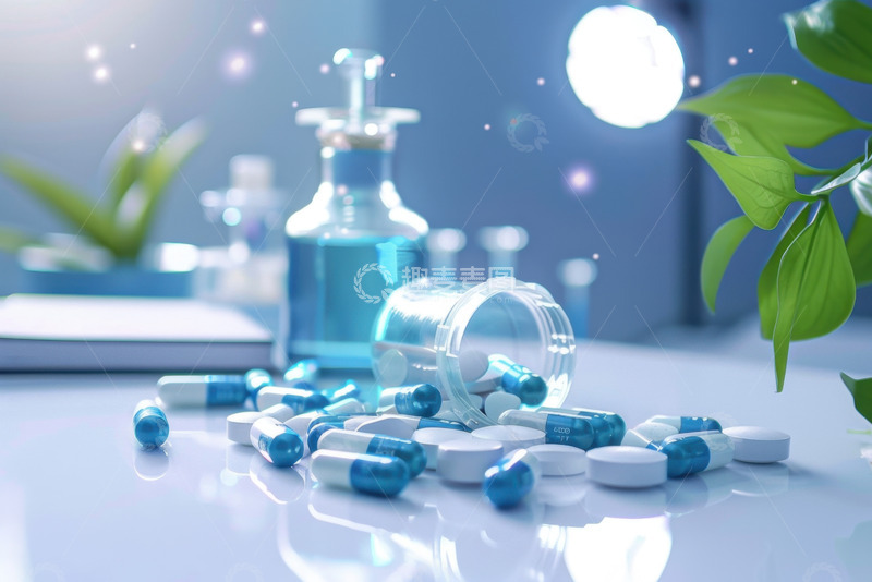 高清大图下载【趣麦麦图】桌面上洒落的药瓶