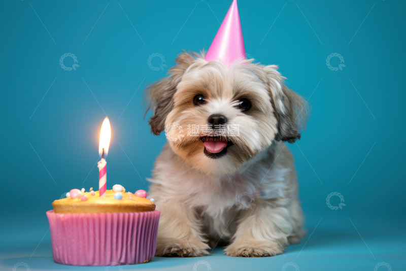 高清大图下载【趣麦麦图】过生日的小狗