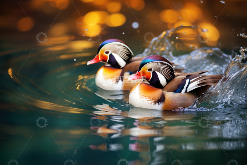 高清大图下载【趣麦麦图】两只游泳的鸳鸯