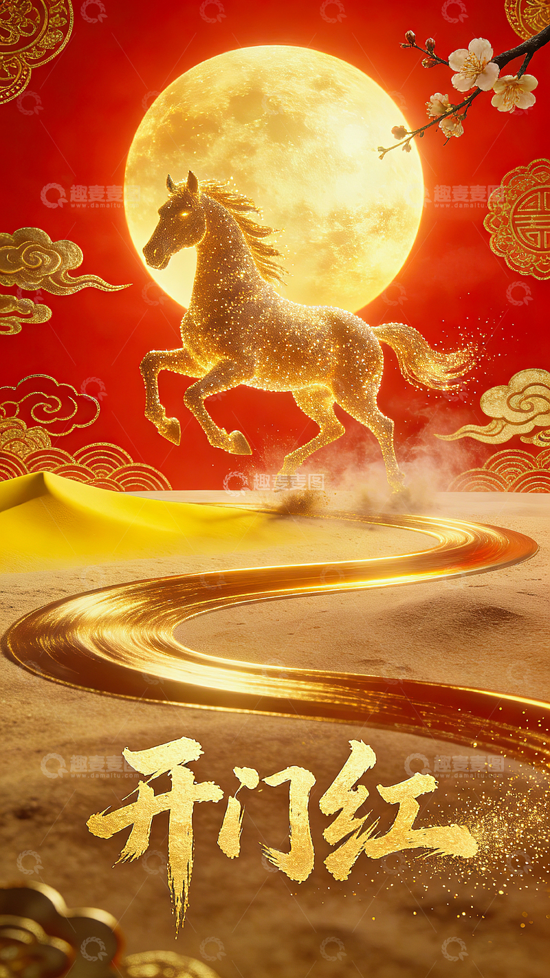 高清大图下载【趣麦麦图】马年开工海报-粒子奔马（开门红01）