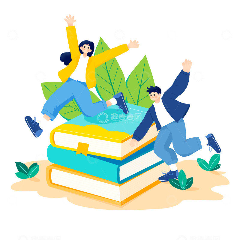 源文件下载【趣麦麦图】-开学季书本文具人物组合清新元素