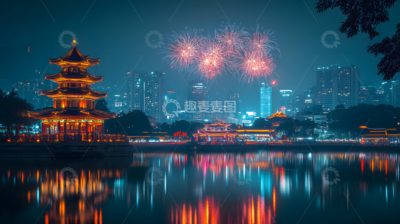 高清大图下载【趣麦麦图】2025新年夜晚的烟花