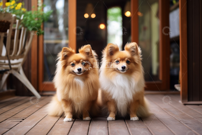 高清大图下载【趣麦麦图】两只坐在一起的可爱小狗