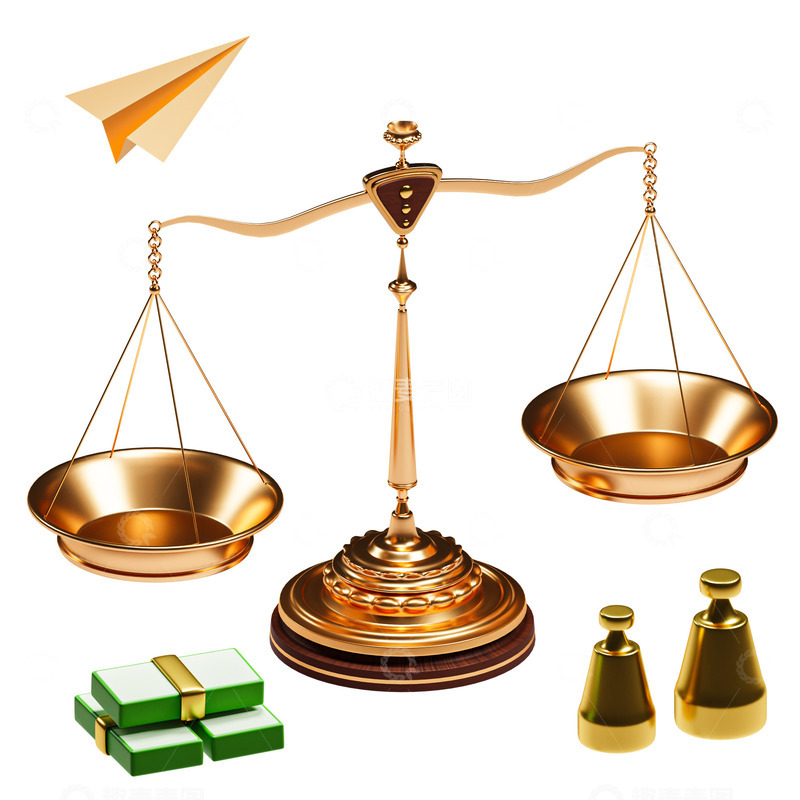 源文件下载【趣麦麦图】3D立体金色金属公平天秤天平模型
