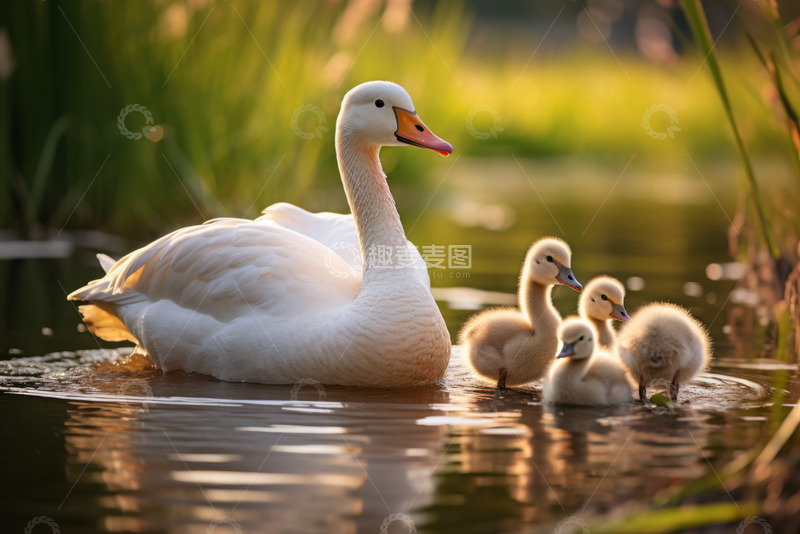 高清大图下载【趣麦麦图】天鹅妈妈带着小天鹅