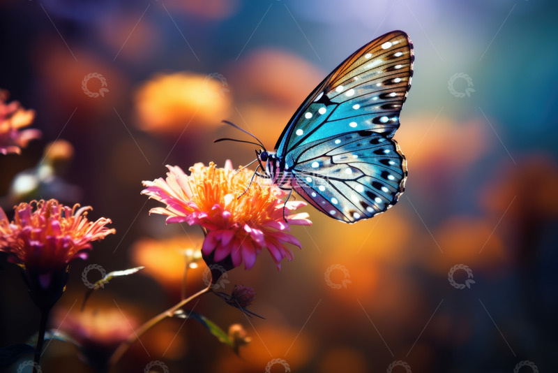 高清大图下载【趣麦麦图】蓝色的蝴蝶和花朵