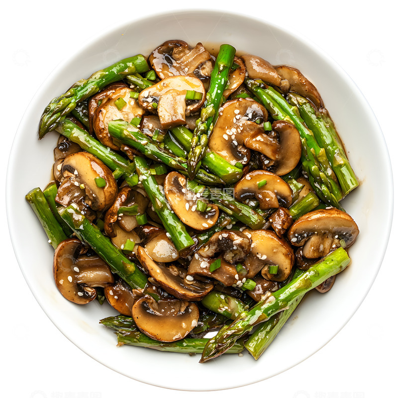 高清大图下载【趣麦麦图】芦笋炒蘑菇美味植物
