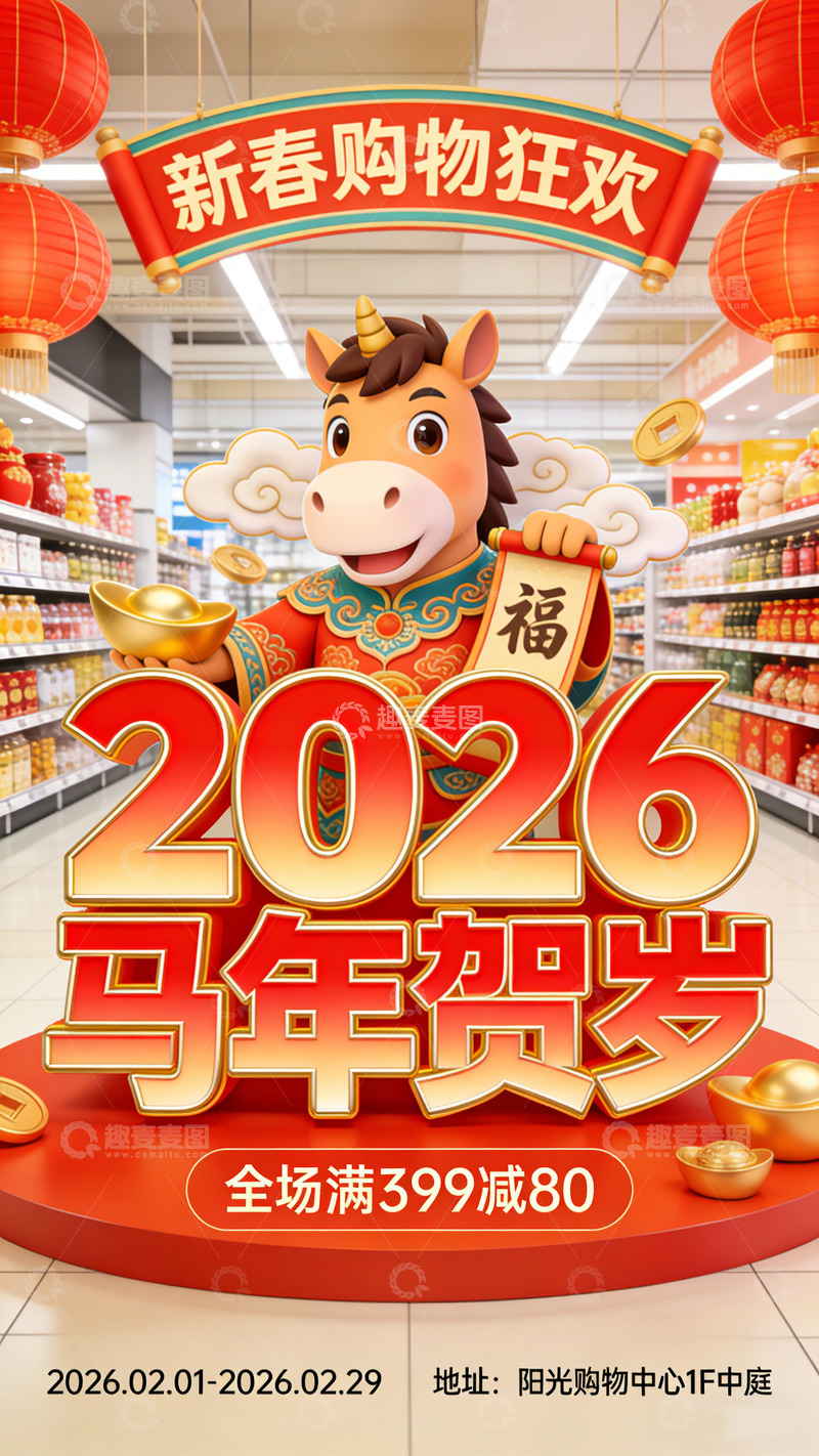 高清大图下载【趣麦麦图】新春购物狂欢马年贺岁全场优惠