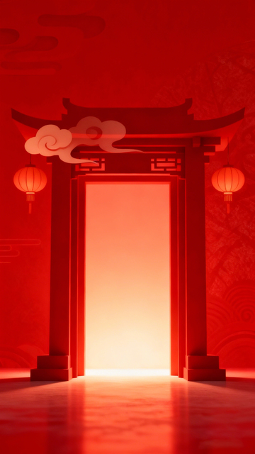 中国红传统门楼喜庆背景