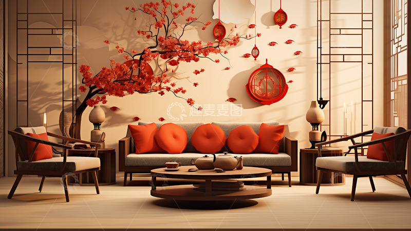 高清大图下载【趣麦麦图】室内中式春节场景