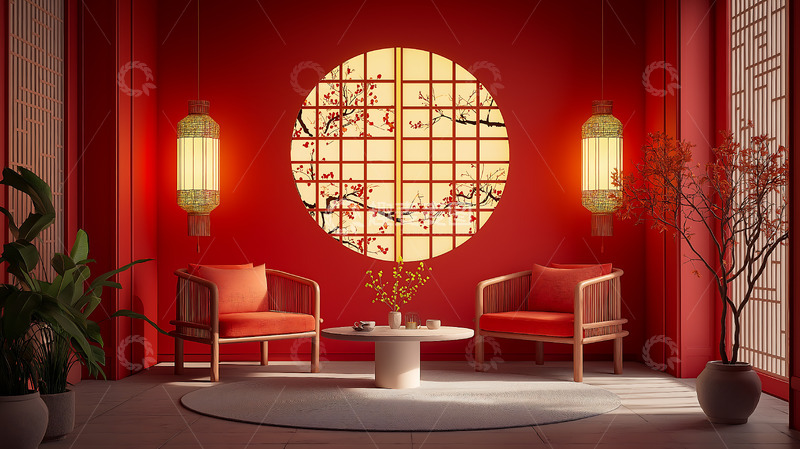高清大图下载【趣麦麦图】室内春节中式场景