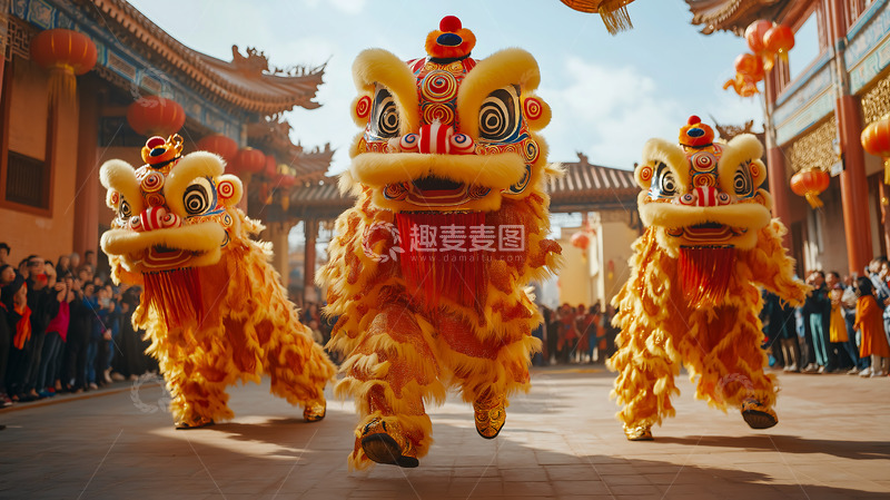 高清大图下载【趣麦麦图】新春舞狮喜庆