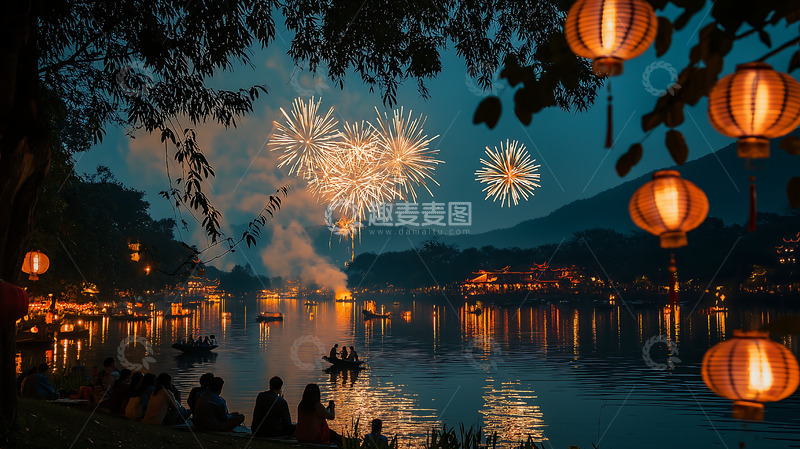 高清大图下载【趣麦麦图】喜庆烟花夜景新春