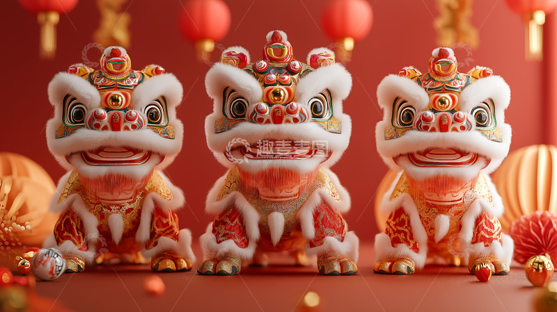 高清大图下载【趣麦麦图】玩偶醒狮舞狮摆件新春
