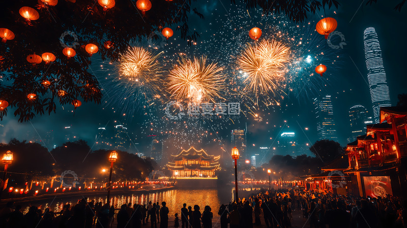 高清大图下载【趣麦麦图】夜景春节烟花