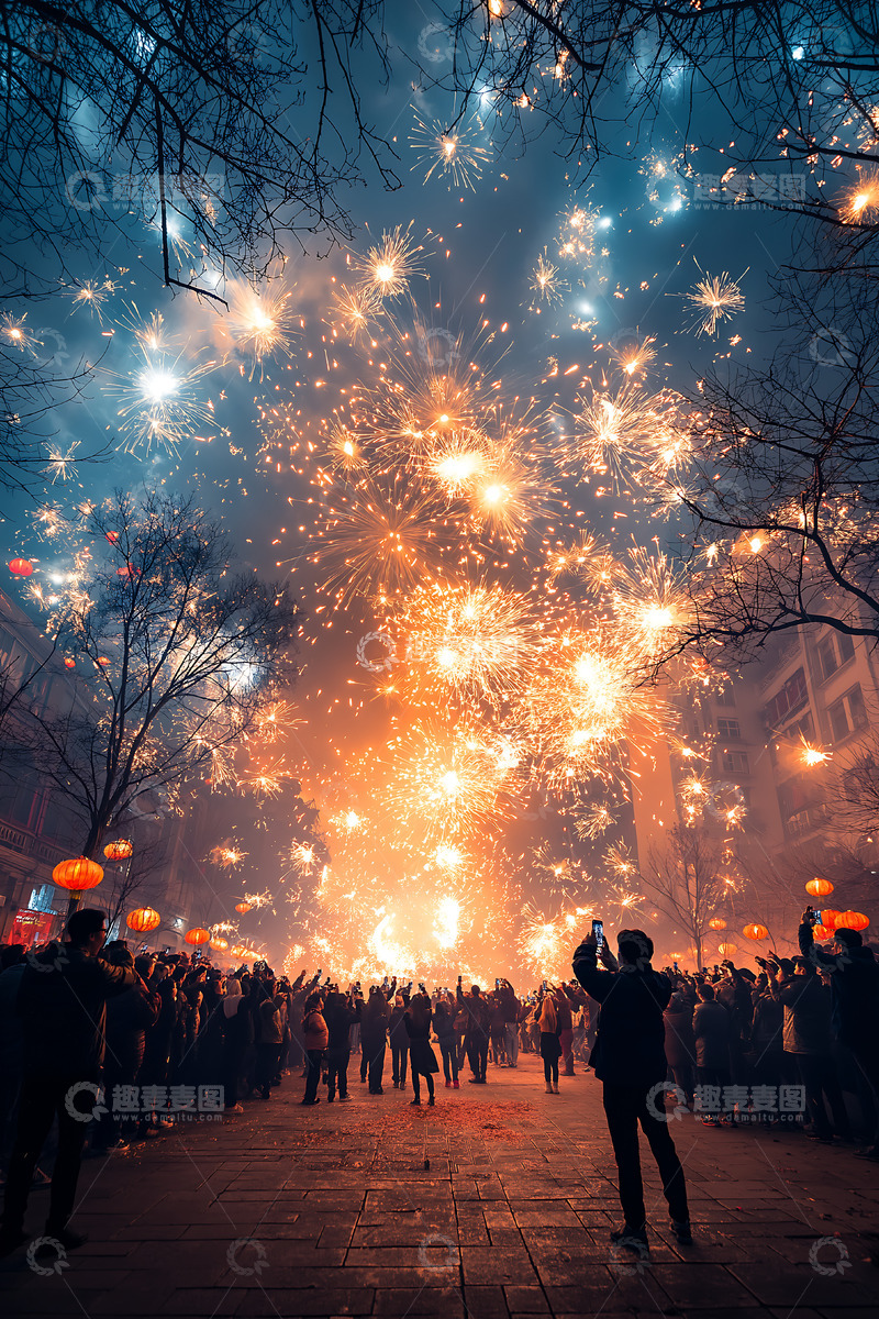 高清大图下载【趣麦麦图】烟花夜景新春喜庆