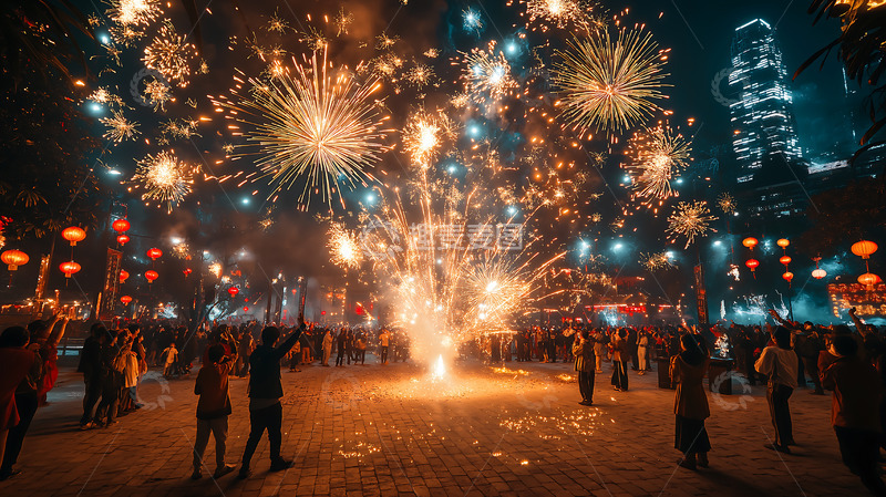 高清大图下载【趣麦麦图】礼炮烟花新春夜景