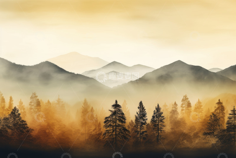 高清大图下载【趣麦麦图】浓雾森林远山风景