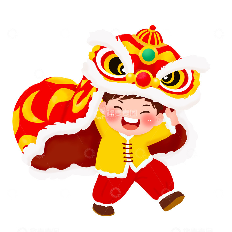 源文件下载【趣麦麦图】新春舞狮开门大吉醒狮手绘