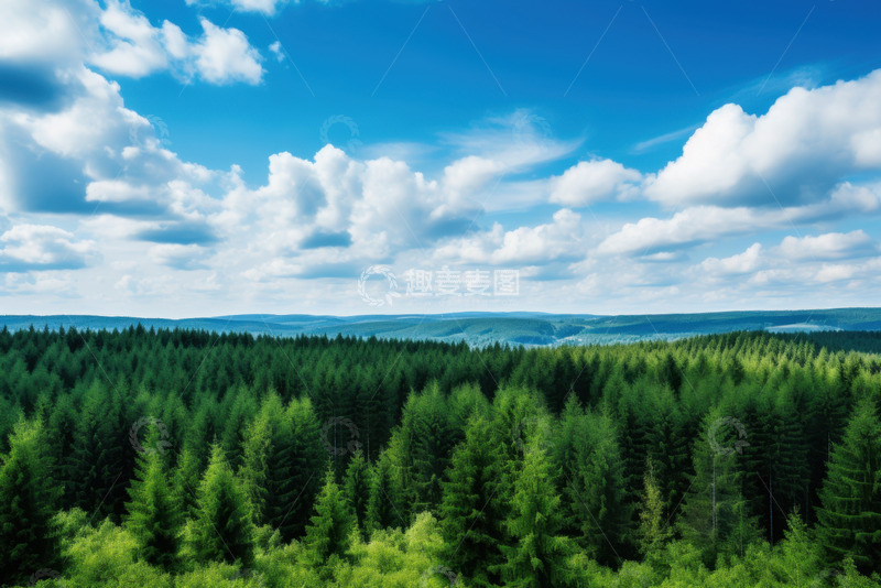 高清大图下载【趣麦麦图】蓝天白云下的森林
