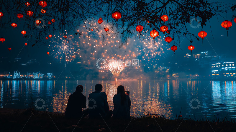 高清大图下载【趣麦麦图】春节夜景礼炮烟花