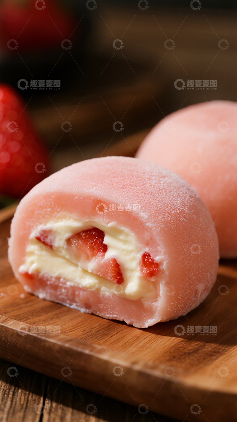 高清大图下载【趣麦麦图】草莓奶油卷甜点美食摄影