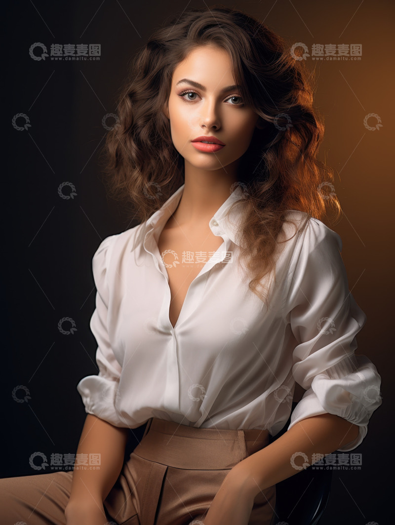 高清大图下载【趣麦麦图】卷发美女模特