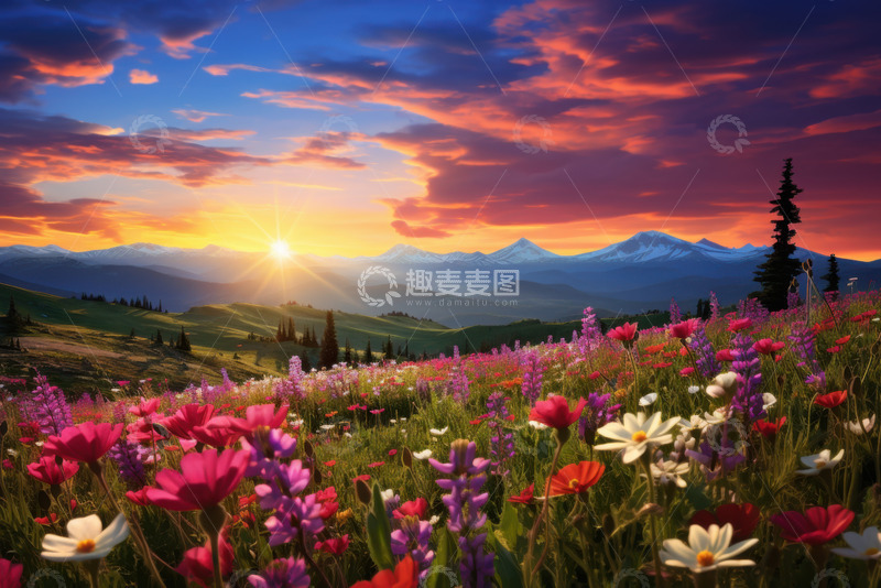 高清大图下载【趣麦麦图】一片野花花田