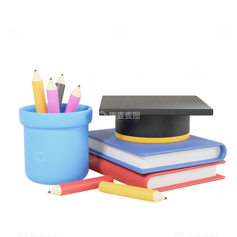 源文件下载【趣麦麦图】3D立体开学季学习文具
