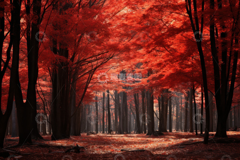 高清大图下载【趣麦麦图】红色的枫树林美景