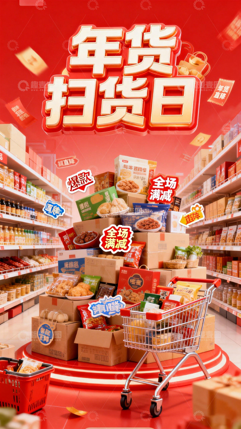 高清大图下载【趣麦麦图】年货扫货日促销海报设计素材