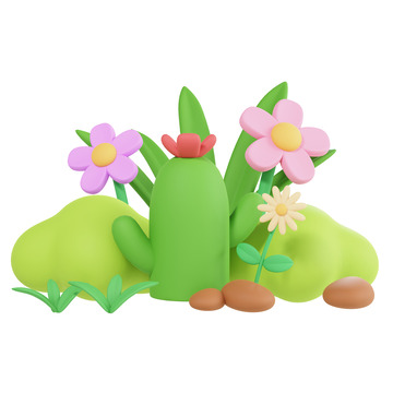 3D立体黏土春季植物元素