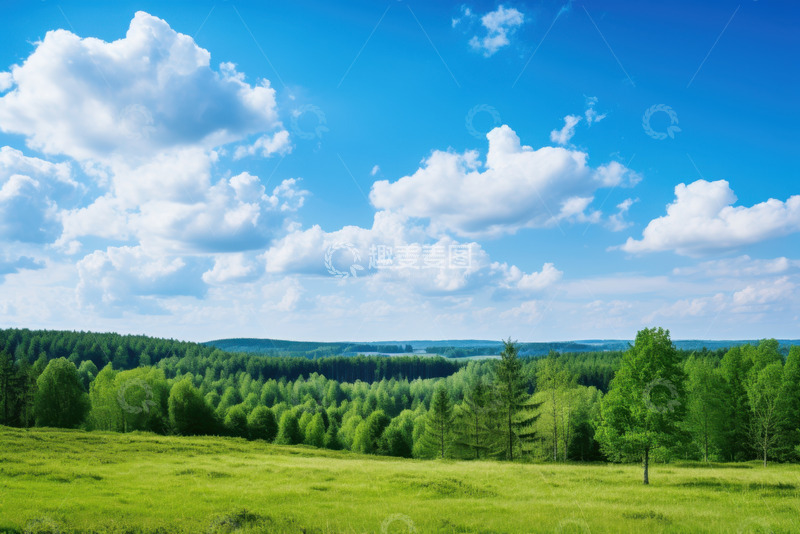 高清大图下载【趣麦麦图】森林草坪蓝天白云