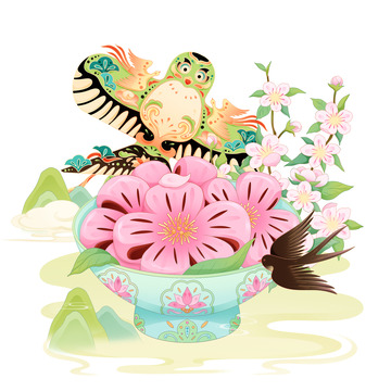 春季桃花风筝素材