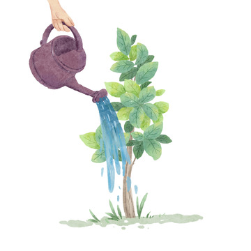 水彩植树节树木浇水