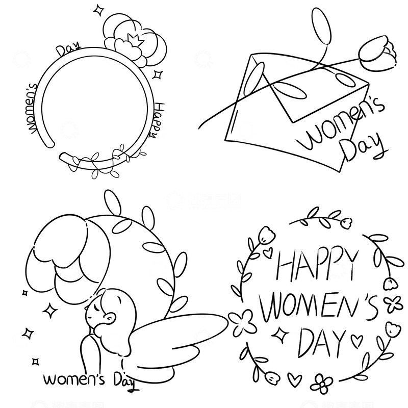 源文件下载【趣麦麦图】线条风妇女节装饰贴纸图片