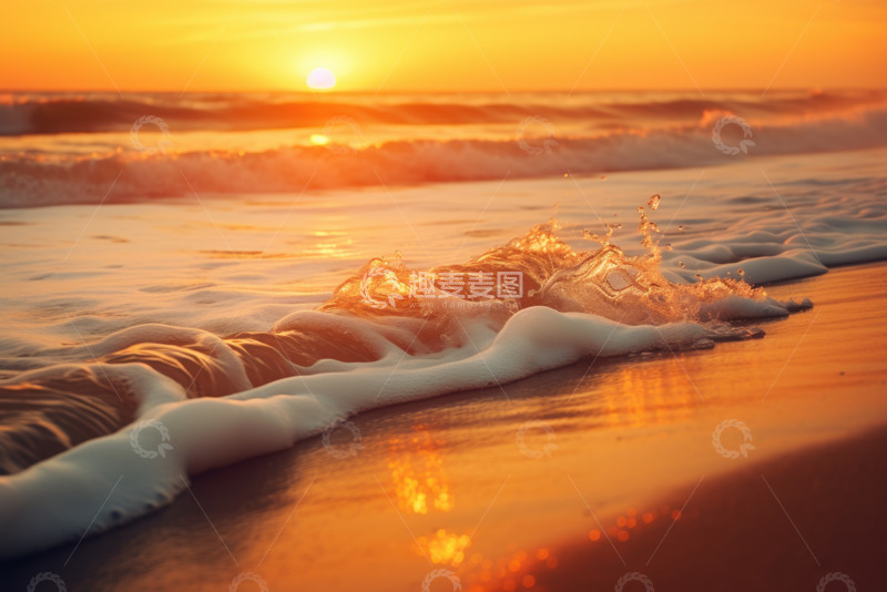 高清大图下载【趣麦麦图】夕阳下的海浪