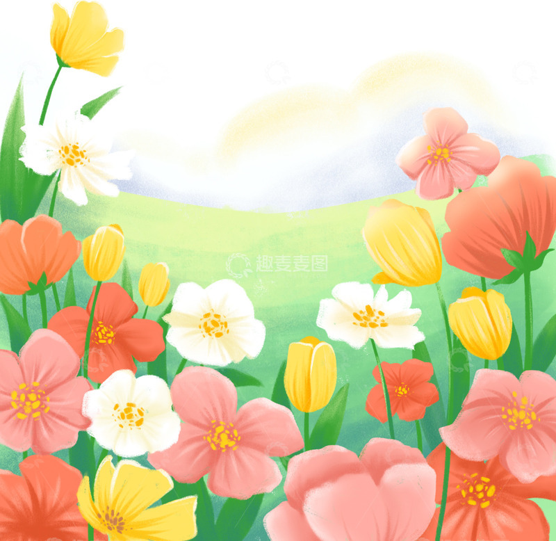 源文件下载【趣麦麦图】春天手绘底部装饰花插画