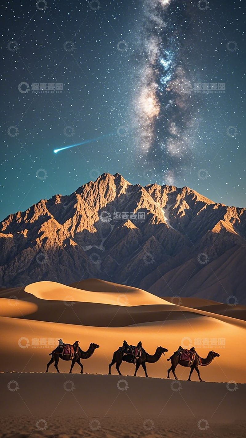 高清大图下载【趣麦麦图】沙漠星空驼队山脉