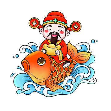 创意可爱财神锦鲤插画