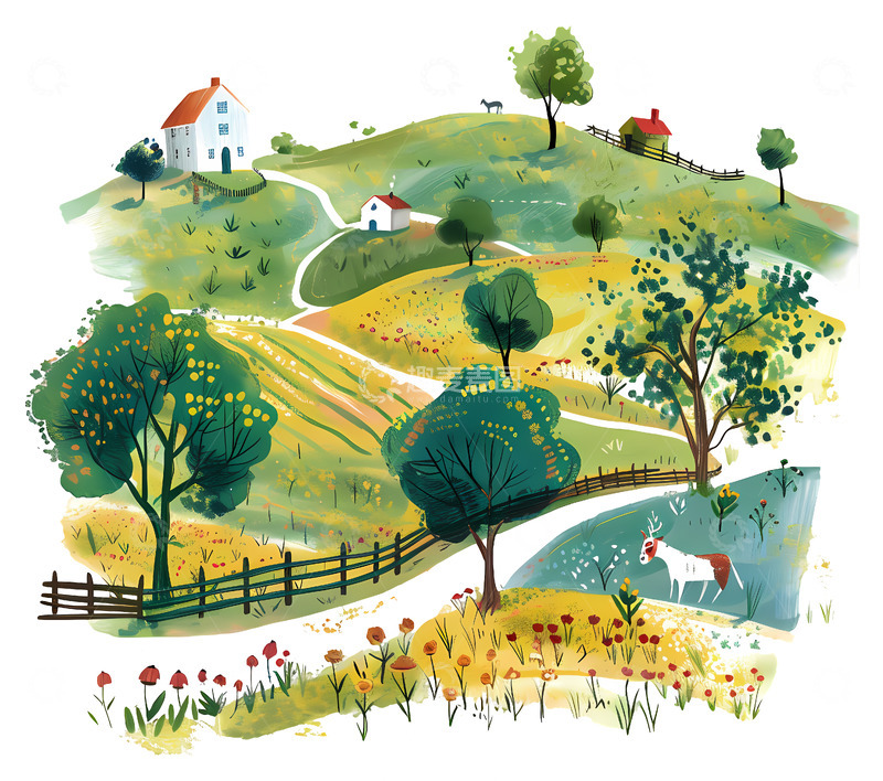 高清大图下载【趣麦麦图】树林插画卡通