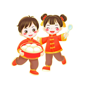 元宵节传统节日手拿元宵儿童