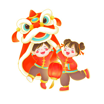 国风创意喜庆节日舞狮儿童