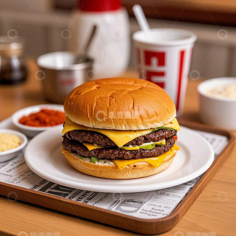 高清大图下载【趣麦麦图】快餐店桌上的汉堡包