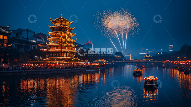 高清大图下载【趣麦麦图】江景夜景新春