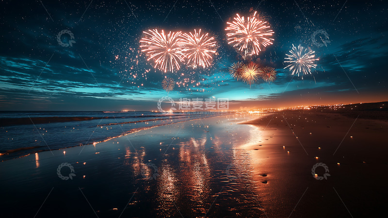 高清大图下载【趣麦麦图】春节大海夜景