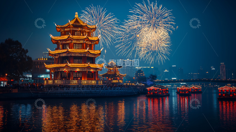 高清大图下载【趣麦麦图】夜景江景新春